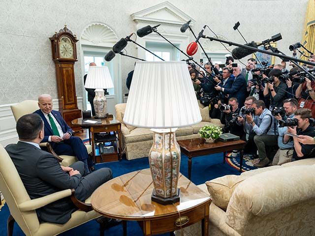 Members of the White House press corps cover President Joe Biden's bilateral meeting with