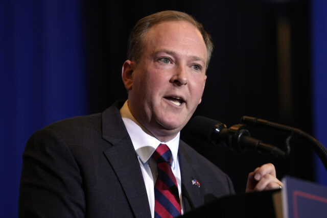 Former Rep. Lee Zeldin, R-N.Y., speaks at a rally with Republican presidential candidate f