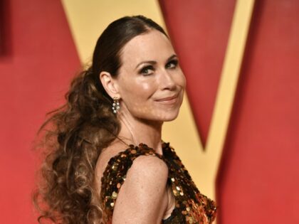 Minnie Driver arrives at the Vanity Fair Oscar Party on Sunday, March 10, 2024, at the Wal