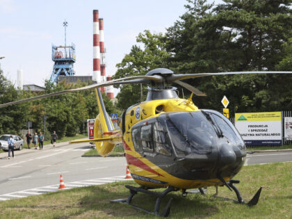 An airborne ambulance near the Rydultowy coal mine near the city of Rybnik, in southern Po