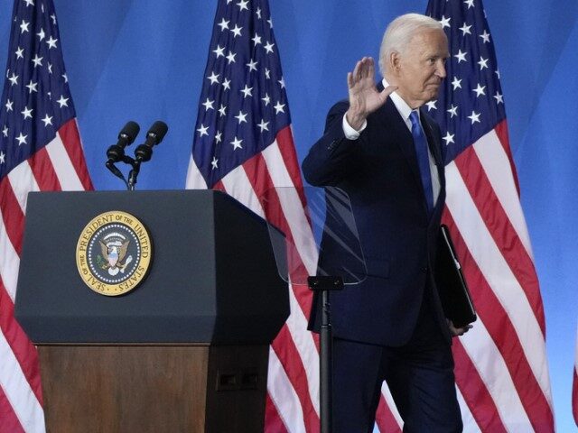President Joe Biden walks from the podium after a news conference Thursday July 11, 2024,