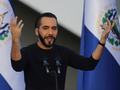 El Salvador's President Nayib Bukele gives a speech during the inauguration of an industri