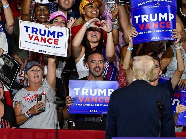 Supporters cheer as Republican presidential candidate former President Donald Trump speaks