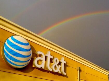 AT&T building with rainbow