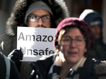 Former injured Amazon employees join labor organizers and community activists to demonstra