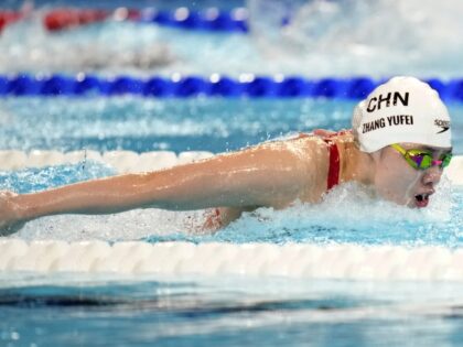 Zhang Yufei, of China, competes during a heat in the women's 200-meter butterfly at t