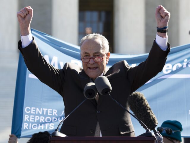 Senate Minority Leader Chuck Schumer, D-N.Y. speaks during abortion rights rally outside o