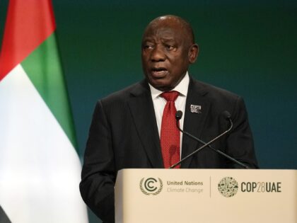 South Africa President Cyril Ramaphosa speaks during a plenary session at the COP28 U.N. C