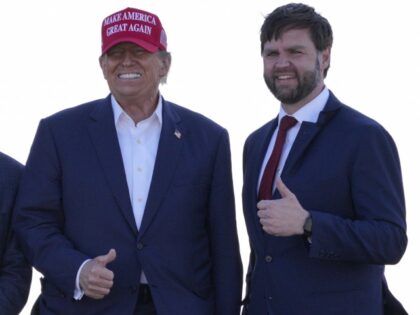 Republican presidential candidate and former President Donald Trump, left, poses for a pho