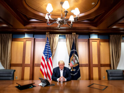 President Donald J. Trump, joined by Chief of Staff Mark Meadows, participates in a phone