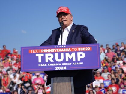 Republican presidential candidate former President Donald Trump speaks at a campaign rally