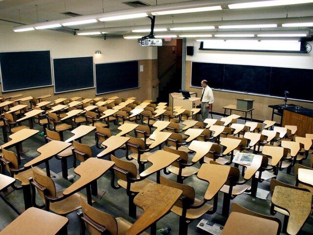 Empty high school classroom