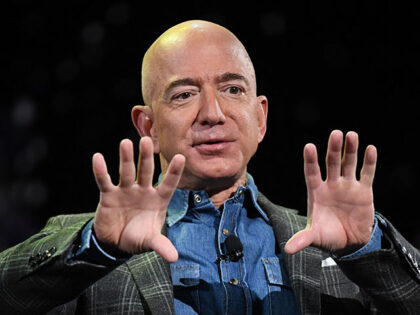 Amazon Founder and CEO Jeff Bezos addresses the audience during a keynote session at the A