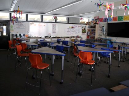 Surgeon General - KENTFIELD, CALIFORNIA - APRIL 01: A classroom sits empty at Kent Middle