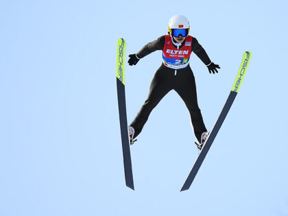 Wang Liangyao of China competes during the Ski Jumping Women's Team HS100 at the FIS Nordi