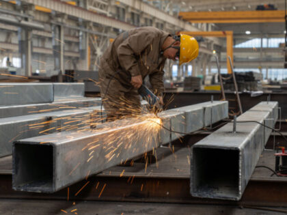 HEFEI, CHINA - JUNE 10, 2024 - A worker is producing steel structure products at a steel s