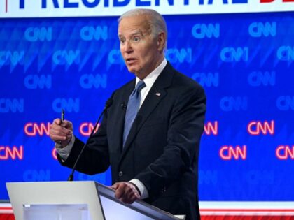 US President Joe Biden speaks as he participates in the first presidential debate of the 2