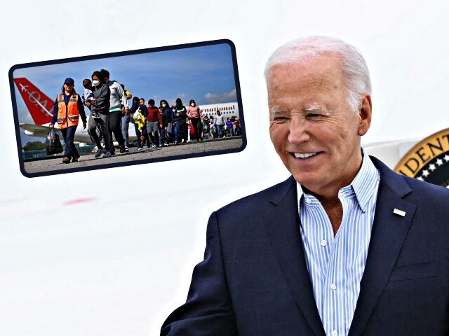 US President Joe Biden steps off Air Force One upon arrival at Francis S. Gabreski Airport