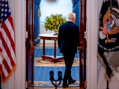 President Joe Biden departs after speaking to the media following the Supreme Court's ruli