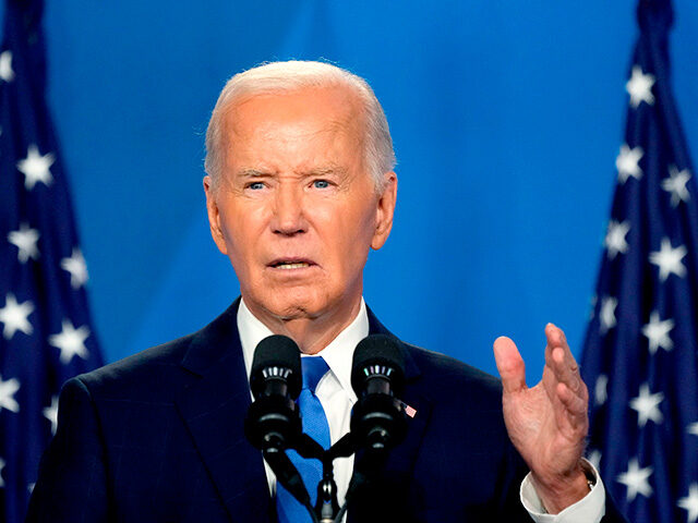 US President Joe Biden at a news conference during the NATO Summit in Washington, DC, US,