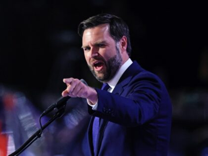 US Senator from Ohio and 2024 Republican vice presidential candidate J.D. Vance gestures a