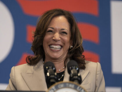 US Vice President Kamala Harris speaks during a campaign event at Westover High School in