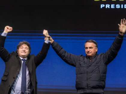 Javier Milei, Argentine's president, left, and Jair Bolsonaro, Brazil's former president,