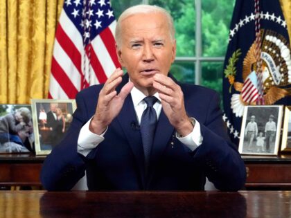 US President Joe Biden delivers a prime-time address to the nation in the Oval Office of t