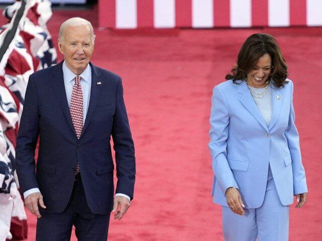 President Joe Biden and Vice President Kamala Harris arrive for a campaign event at Girard
