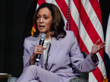 US Vice President Kamala Harris speaks during a conversation with Quavo at the Rocket Foun