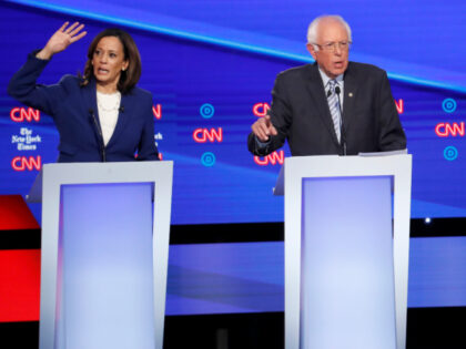 Democratic presidential candidate Sen. Kamala Harris, D-Calif., Sen. Bernie Sanders, I-Vt.