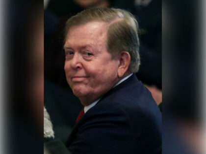 Television personality Lou Dobbs is introduced shortly before President Donald Trump and C