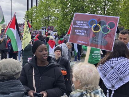 Demonstrators demanding the boycott of Israel during Olympic Games demonstrate outside the