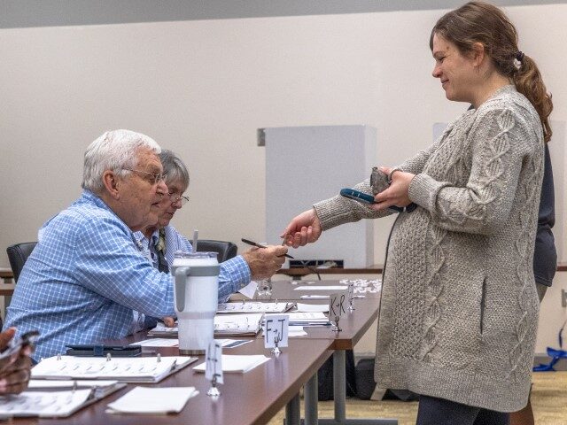 Poll workers assist voters on Super Tuesday at WTVI/PBS studios, Precinct 46 in Mecklenbur