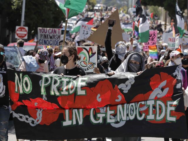 Pro-Palestinian protesters showed up at Church and Market Streets to let Pride Parade part