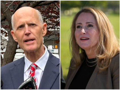 Senator Rick Scott, R-Fla., speaks outside Manhattan criminal court, Thursday, May 9, 2024