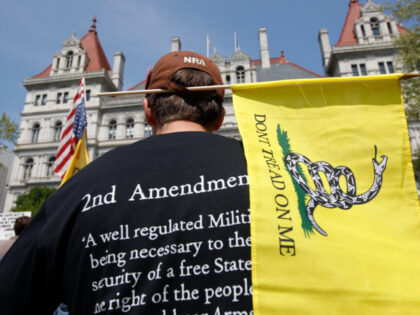 Brandon Oathout of Johnstown, N.Y., attends a Second Amendment rally at the Capitol on Tue