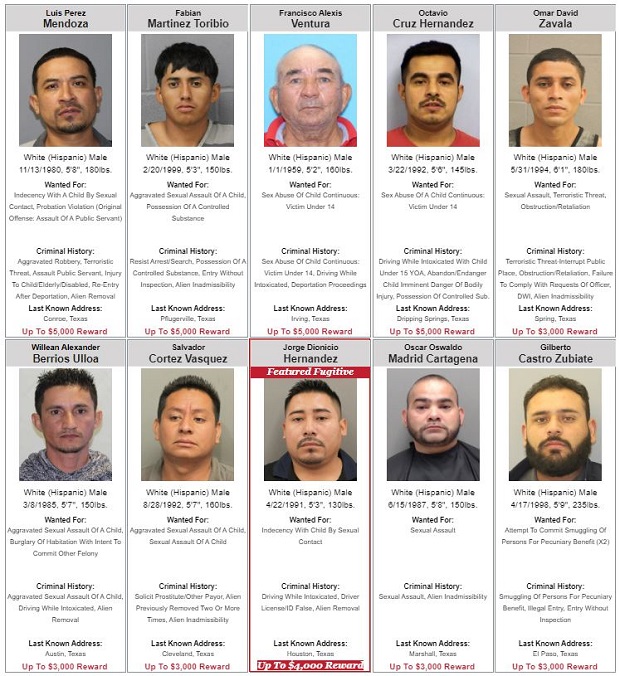 Ten Most Wanted Criminal Immigrants List (Texas Department of Public Safety)