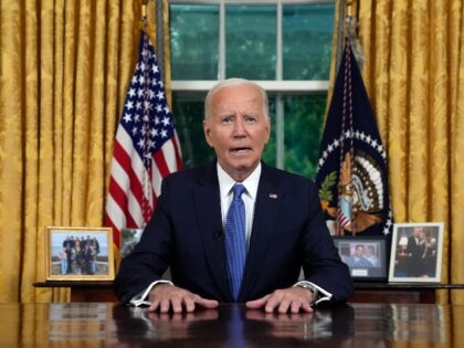 President Joe Biden addresses the nation from the Oval Office of the White House in Washin