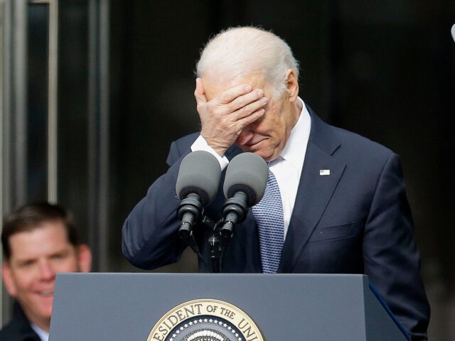 Vice President Joe Biden puts his head into his hand as he recalls a funny story about the