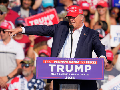 Republican presidential candidate former President Donald Trump speaks at a campaign event