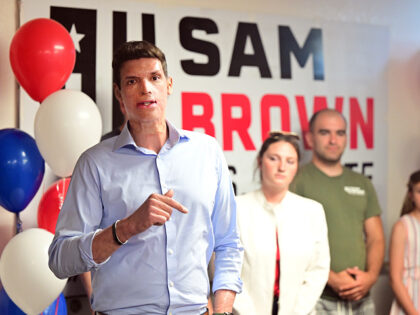 RENO, NV - JUNE 14: Republican U.S. Senate candidate Sam Brown thanks supporters while wai