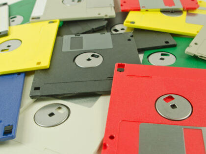Multiple colored floppy disks. - stock photo