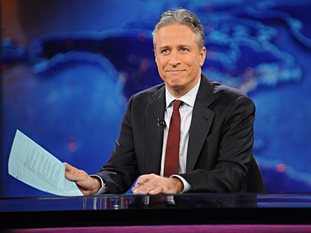 FILE - Ttelevision host Jon Stewart during a taping of "The Daily Show with Jon Stewart" i