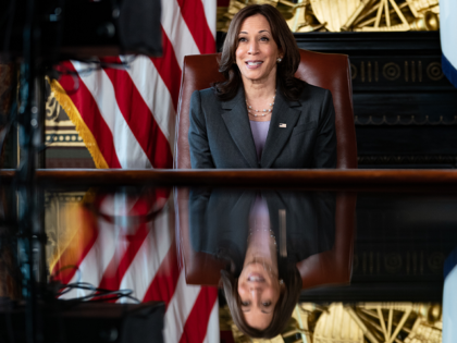 Vice President Kamala Harris records remarks on Wednesday, August 4, 2021, in the Vice Pre