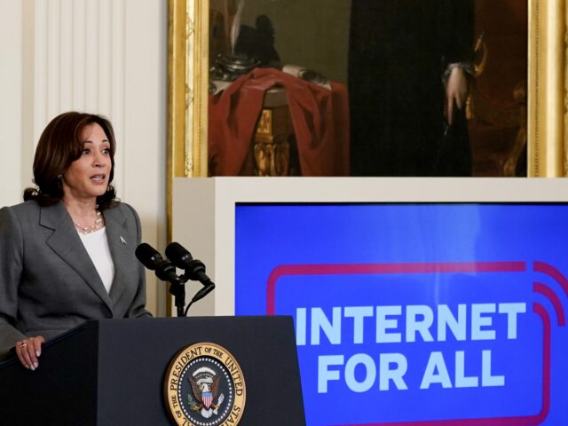 US Vice President Kamala Harris speaks during an event in the East Room of the White House