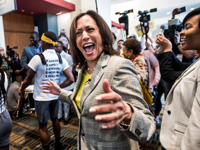 COLUMBIA, SC - JUNE 22: Democratic presidential candidate Sen. Kamala Harris (D-CA) dances