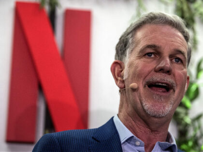 Co-founder and director of Netflix Reed Hastings delivers a speech as he inaugurates the n
