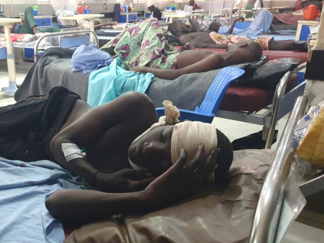 Injured victims of a suicide bomb attack receive treatment at a hospital in Maiduguri, Nig