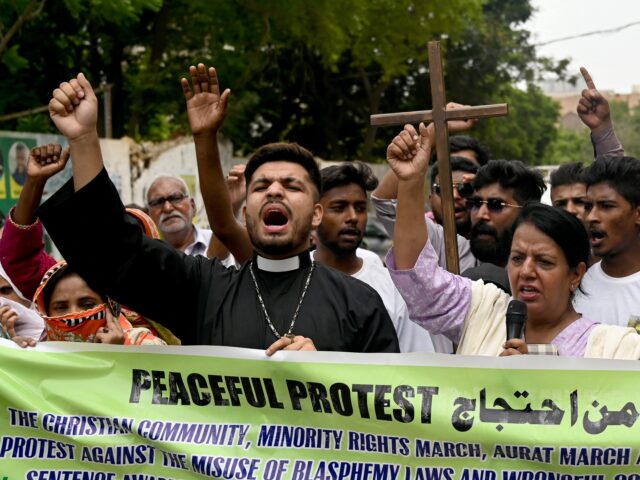 Pakistan minority rights campaigners protest the sentencing of a Christian man to death fo